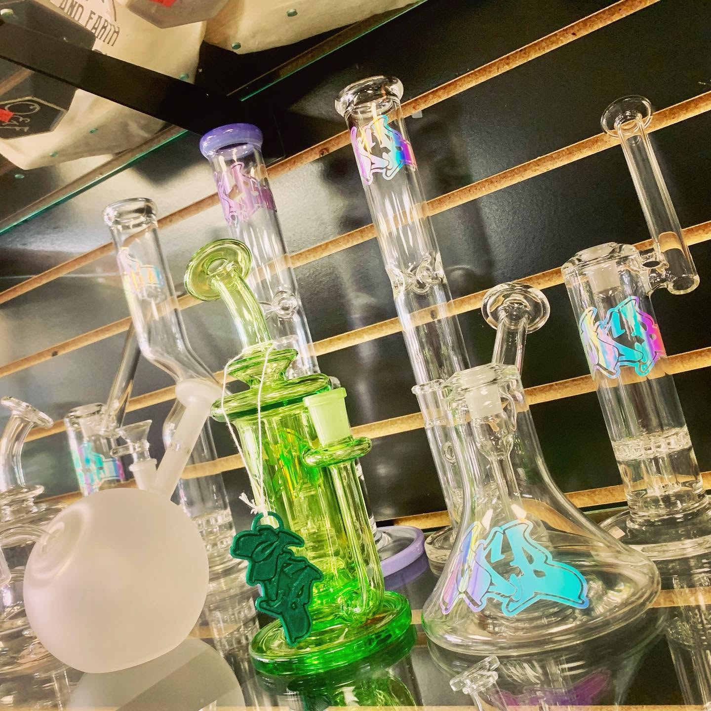 Colorful American glass pieces on display